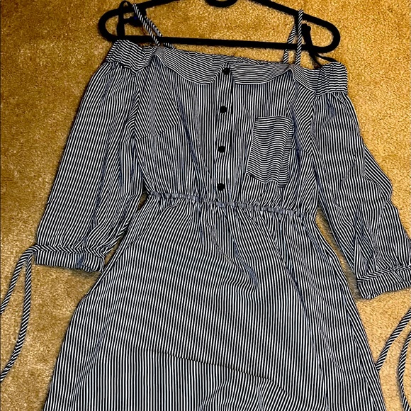 Monteau Dresses & Skirts - White & Navy Striped Dress